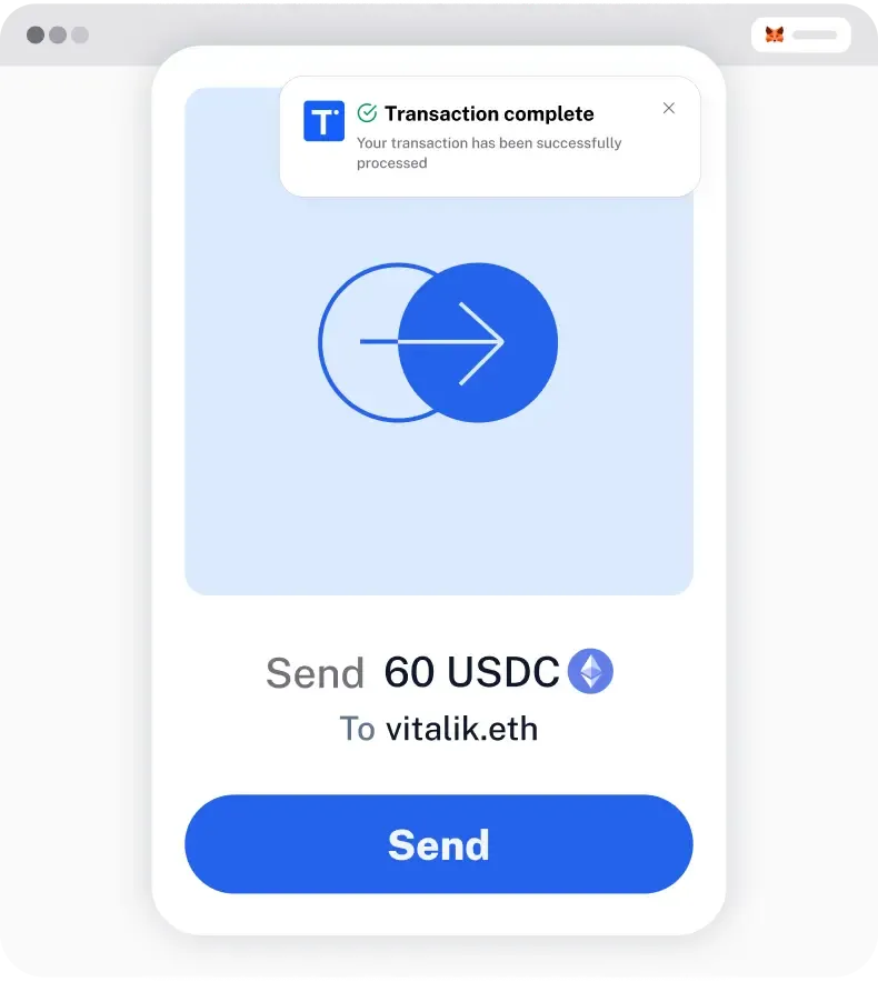 A simple interface with 1-click send from any token to any token